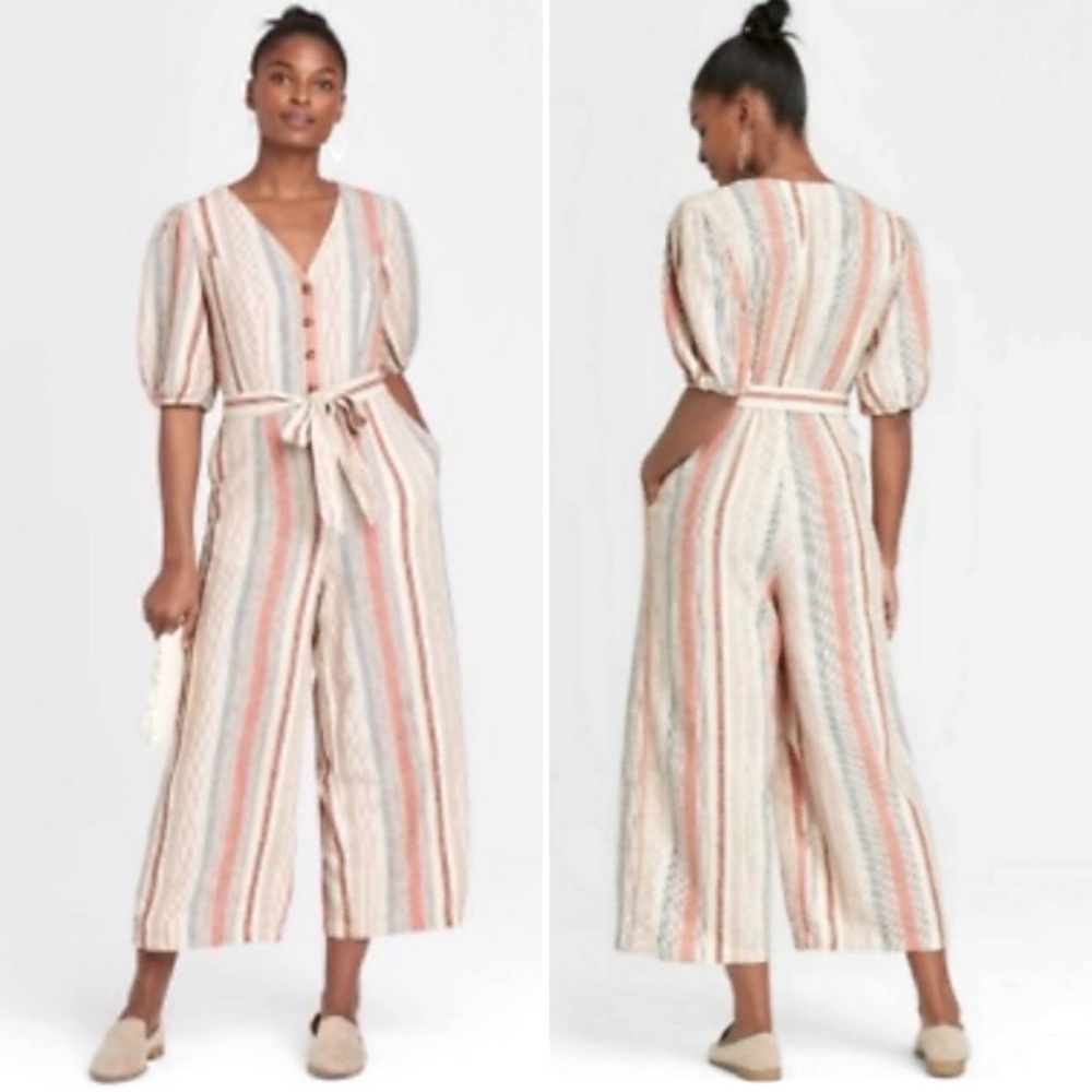 Striped Jumpsuit with Belt